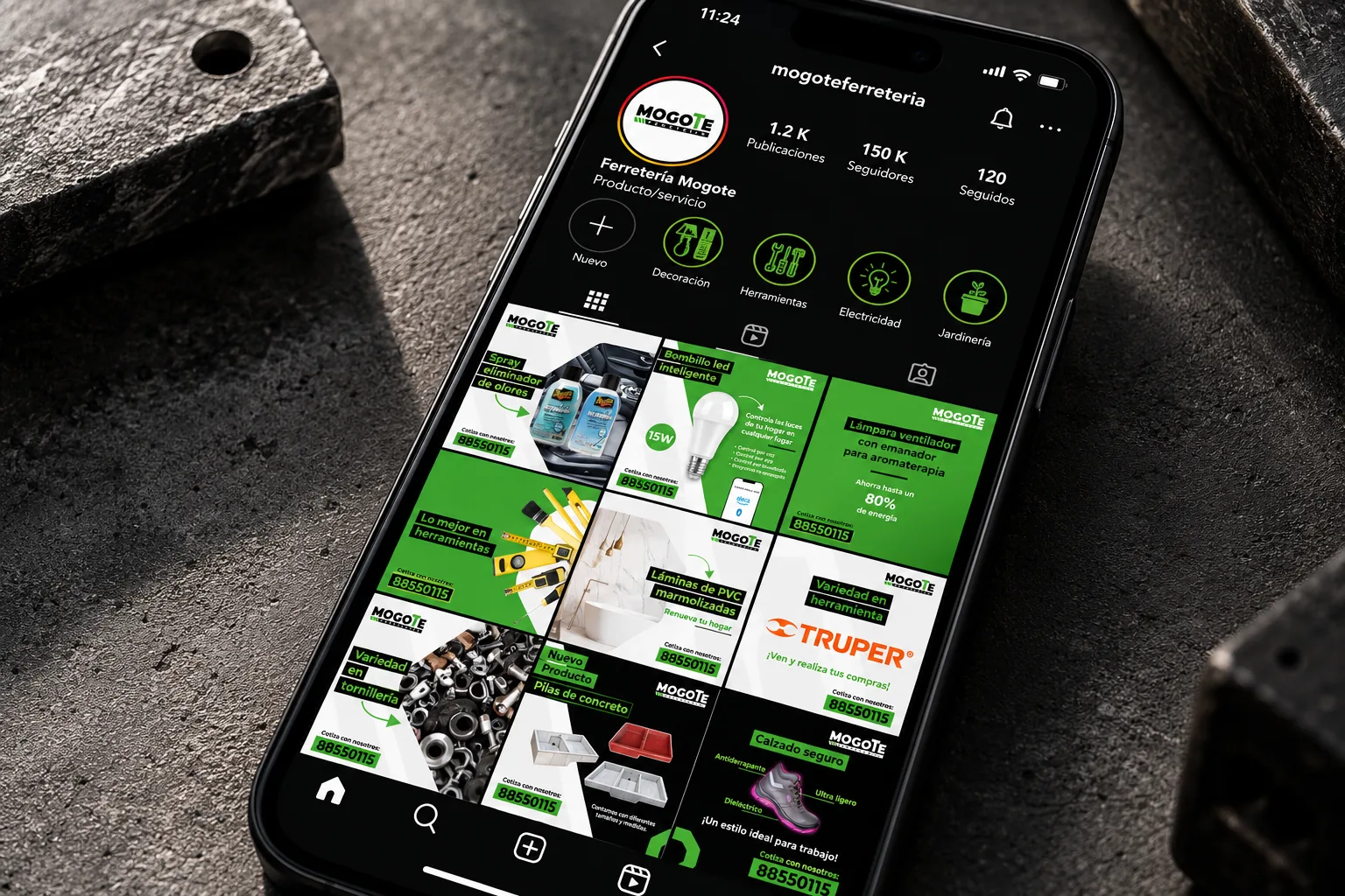 The MOGOTE Instagram profile and product posts on a phone
